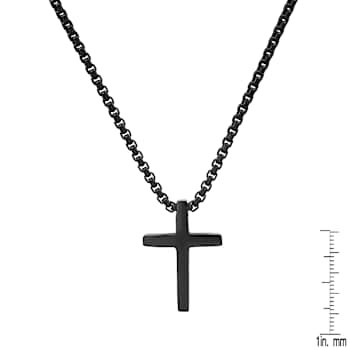 Men's Polished Cross Pendant With Chain In Black Ion-Plated Stainless Steel