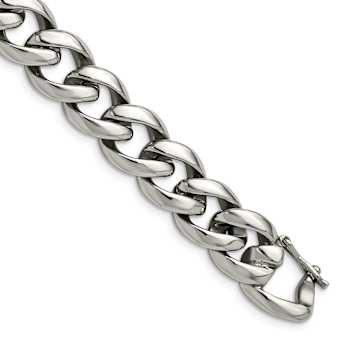 Stainless Steel 14mm Polished Curb Link Bracelet