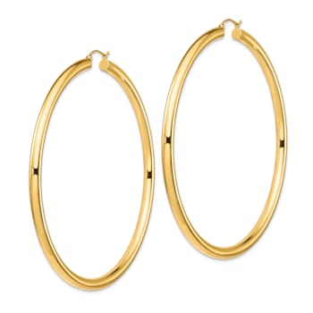 14k Yellow Gold 3 1/4" Polished Round Tube Hoop Earrings