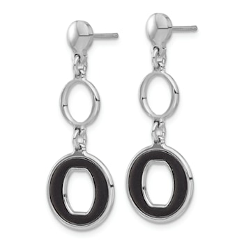 Rhodium Over Sterling Silver Polished Black Circle Post Dangle Earrings