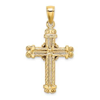 14K Yellow Gold Polished and Textured Cross Pendant