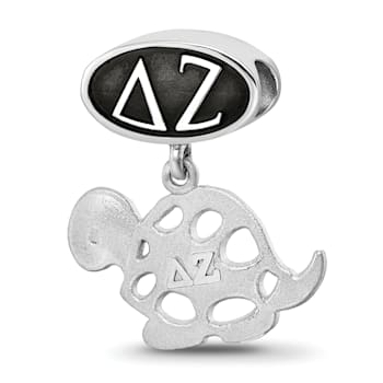 Sterling Silver LogoArt Delta Zeta Oval with Turtle Dangle Bead