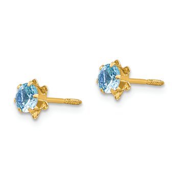 14k Yellow Gold 4mm Cubic Zirconia March Birthstone Stud Earrings
