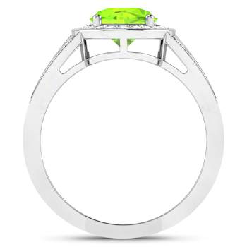 2.04ctw Green Peridot and Diamond 14K White Gold Halo Ring