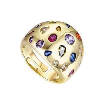 Multi-Color CZ Dome Ring In 14K Gold Over Brass