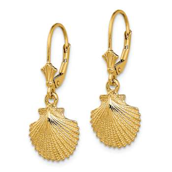 14k Yellow Gold 2D and Textured Scallop Shell Dangle Earrings