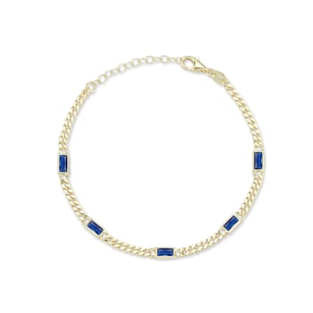 Sterling Statements 14K Yellow Gold Over Sterling Silver Blue CZ Station
Curb Chain Bracelet