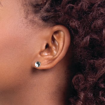 Rhodium Over Sterling Silver Enamel Yin Yang Children's Post Earrings