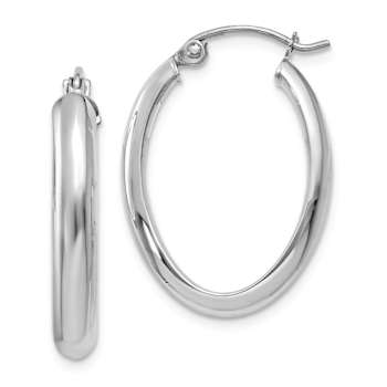 Rhodium Over 14k White Gold 5/8" Polished Oval Hoop Earrings