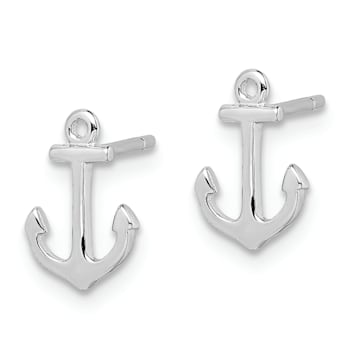 Rhodium Over Sterling Silver Polished Anchor Post Earrings