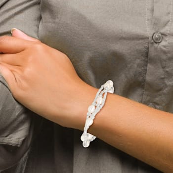 6-8mm White Rice Freshwater Cultured Pearl and Glass Bead Stretch
3-Bracelet Set