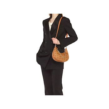 MCM Small Aren Cresent Hobo in Visetos Cognac Handbag