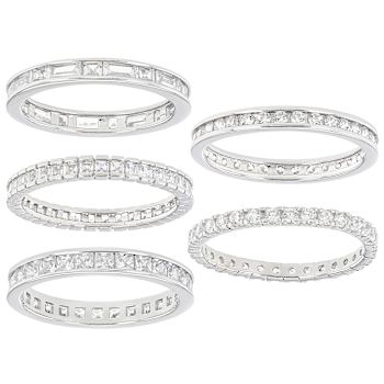 CZ Eternity Band Ring Set of 5 in Rhodium Over Sterling Silver