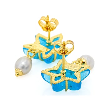 Blue Venetian Glass And Pearl Starfish Earrings In 18K Gold Over
Sterling Silver