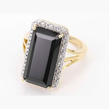 Black Spinel Cocktail Ring In 18K Gold Over Sterling Silver 11.24ctw