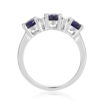 Lab Created Sapphire and Moissanite Sterling Silver 3-Stone Ring