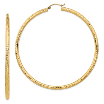 14k Yellow Gold Diamond-cut 2 13/16" Hoop Earrings
