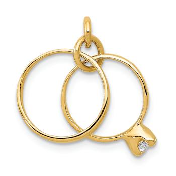 14k Yellow Gold Wedding Rings Cubic Zirconia Charm