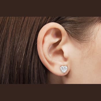 White Cubic Zirconia 14k Rose Gold Heart Studs With Velvet Gift Box 1.50ctw