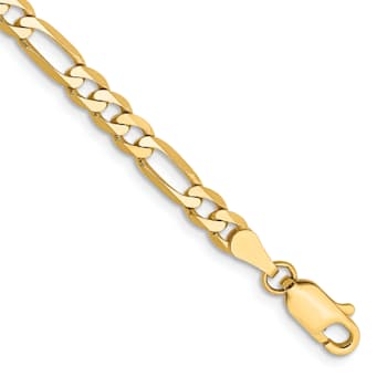 14K Yellow Gold 4mm Flat Figaro Chain Bracelet