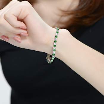 Emerald Color CZ Tennis Bracelet In Sterling Silver