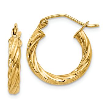 14k Yellow Gold Polished 3/8" Twisted Hoop Earrings