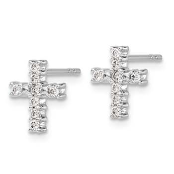 Rhodium Over 14k White Gold Polished Diamond Cross Stud Earrings