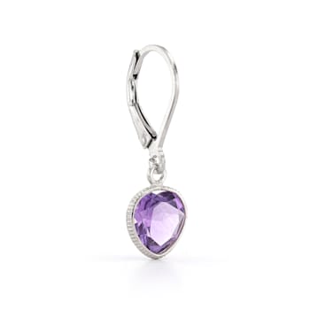 Purple Heart Shape Amethyst Sterling Silver Earrings 3ct