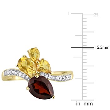 2.10ctw Garnet, Citrine And Diamond 14k Yellow Gold Ring