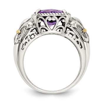 Amethyst Sterling Silver and 14k Gold Accent Antiqued Ring 1.00ct