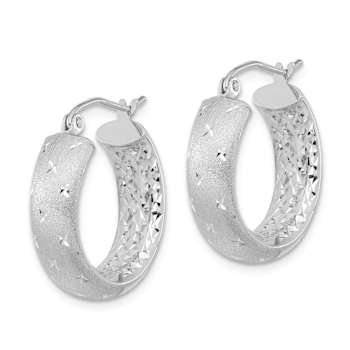 Rhodium Over 14k White Gold 13/16" Polished, Satin and Diamond-cut
In/Out Hoop Earrings