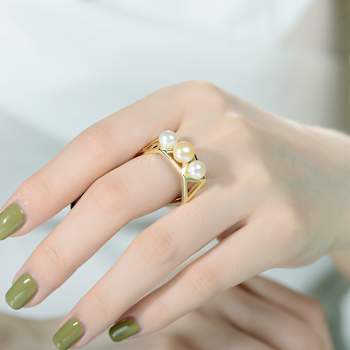 Pear Shape Freshwater Pearl Geometric Band Ring In 14K Gold Over
Sterling Silver