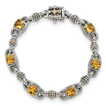 Sterling Silver with 14K Gold Over Sterling Silver Accent Oxidized
Citrine Bracelet