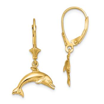 14k Yellow Gold Jumping Dolphin Earrings