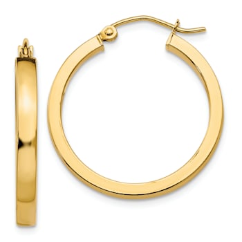 14k Yellow Gold 1" Square Tube Hoop Earrings
