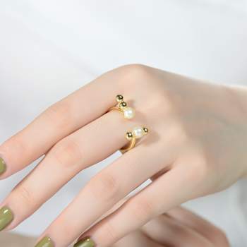Freshwater Pearl Open Design Ring In 14K Gold Over Sterling Silver