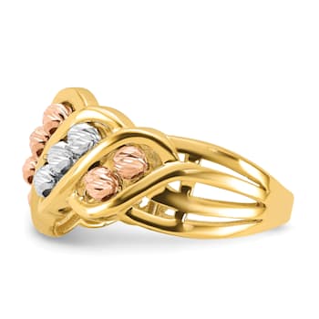 14K Polished and Diamond-cut Beads Fashion Ring