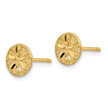 14k Yellow Gold 8mm Diamond-Cut Sand Dollar Stud Earrings