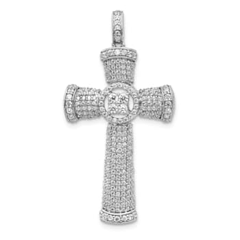 Rhodium Over 14K White Gold Diamond Cross Pendant