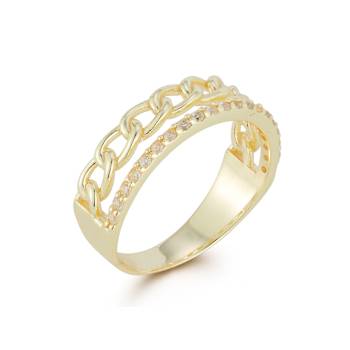 Sterling Statements 14K Yellow Gold Over Sterling Silver Stacked CZ Curb Ring