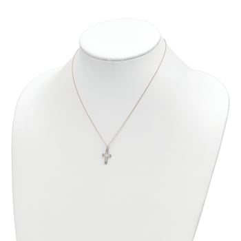 14K Yellow Gold Polished Cubic Zirconia Cross Pendant Necklace