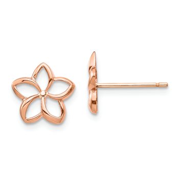 14k Rose Gold Polished 9.72mm Plumeria Cut-Out Stud Earrings