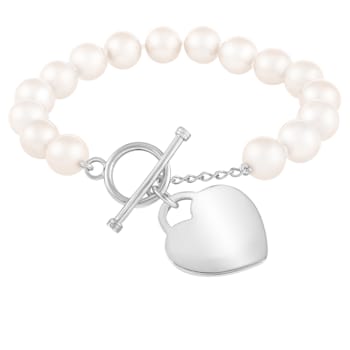 White Freshwater Pearl Bracelet with Sterling Silver Engraveable Heart
Toggle Clasp