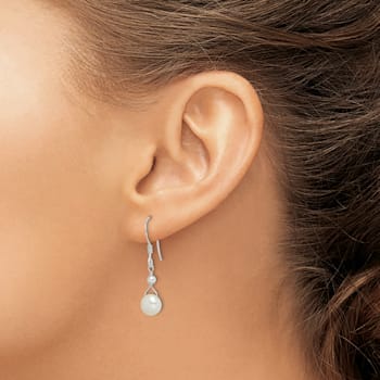 Sterling Silver Polished 7-8mm Freshwater Cultured Pearl Dangle Earrings