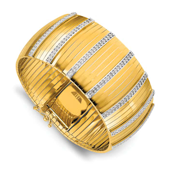 14K Yellow Gold with White Rhodium Diamond Wide Band 7.25-inch Bracelet 1.35ctw