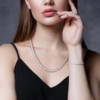 Created White Sapphire Sterling Silver Tennis Necklace and Bracelet 41.20ctw