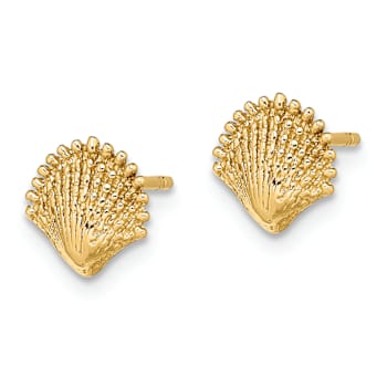 14k Yellow Gold Textured Scallop Shell Stud Earrings