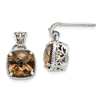 Sterling Silver Antiqued with 14K Accent Smoky Quartz Earrings