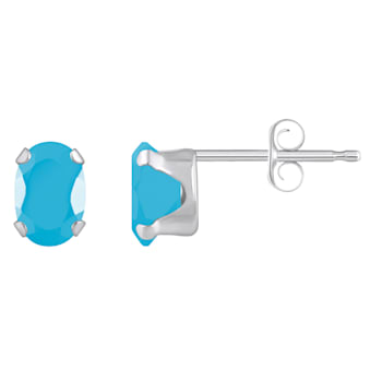 6x4mm Oval Turquoise Rhodium Over 10k White Gold Stud Earrings