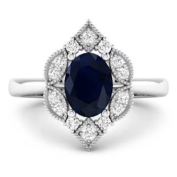 1.5ctw Blue Sapphire and Diamond 14K White Gold Halo Ring